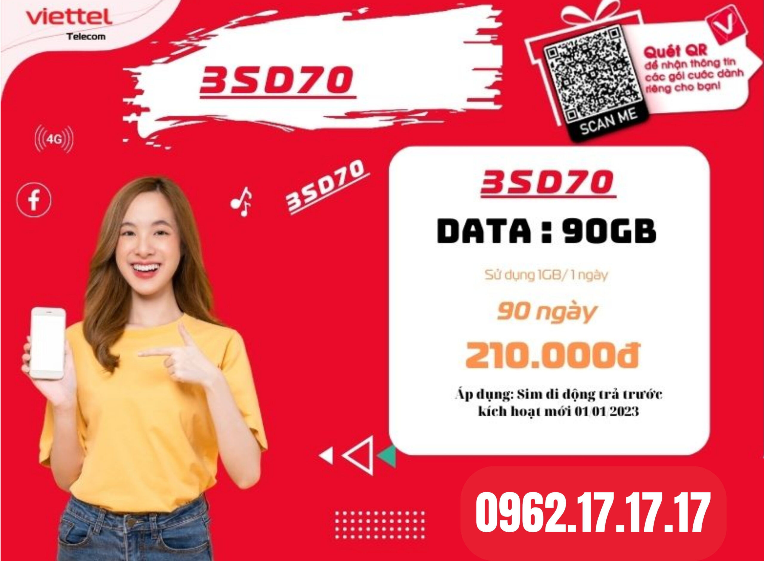 Gói cước 3SD70 viettel