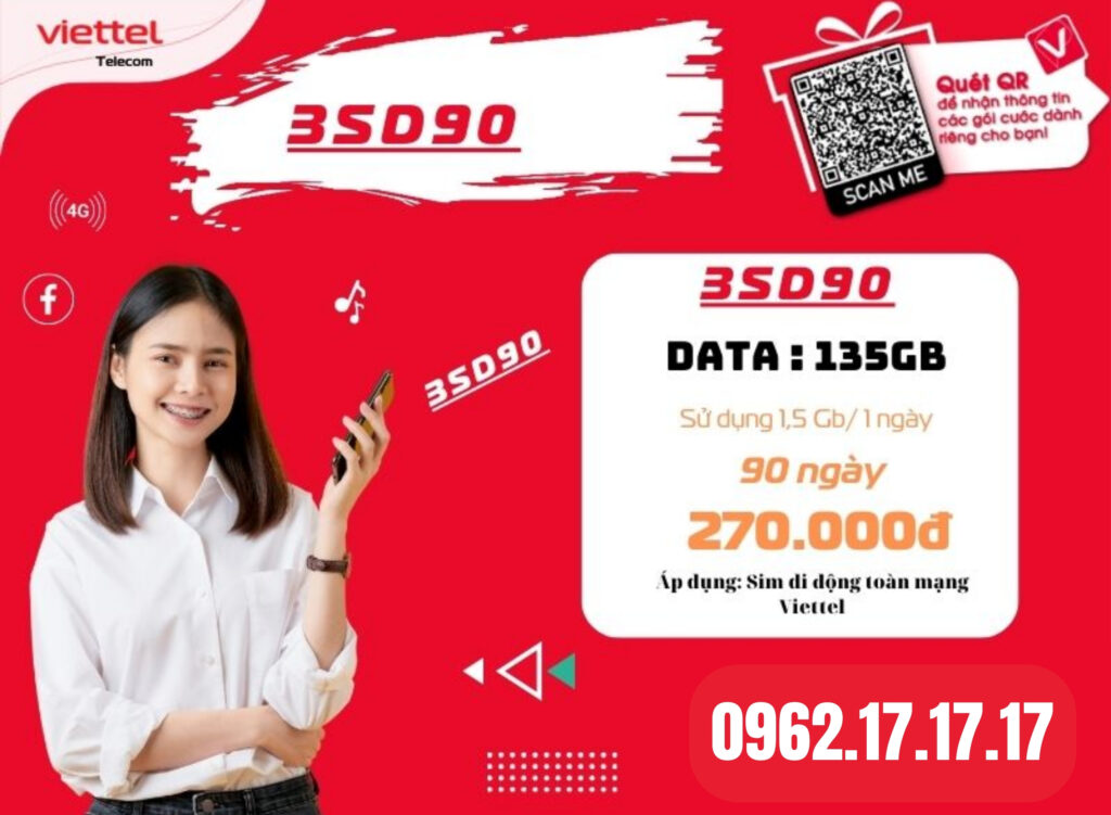 Gói cước 3SD90 viettel