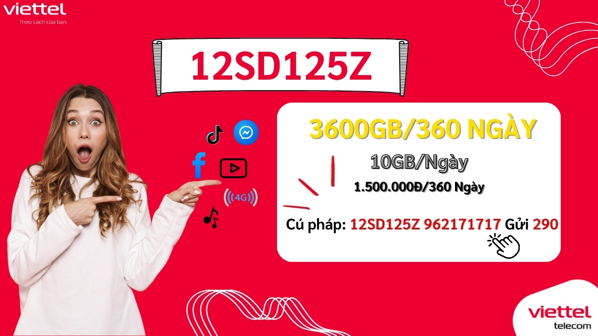 Gói Cước Viettel Tốc Độ 4G 12SD125Z 10GB/Ngày.
