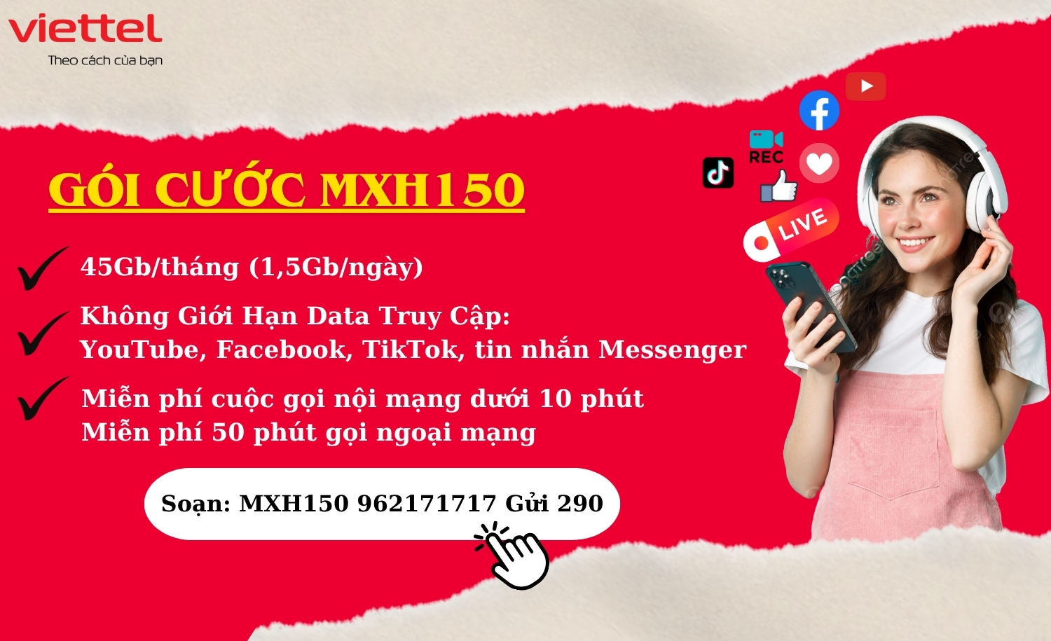 Gói Cước Viettel Miễn Phí Data Mạng Xã Hội