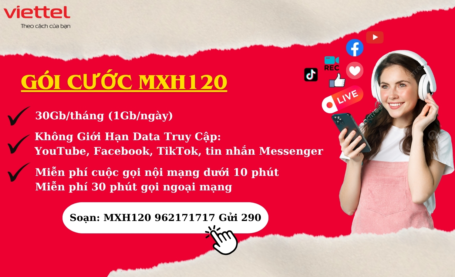 Gói Cước Viettel Miễn Phí Data Mạng Xã Hội
