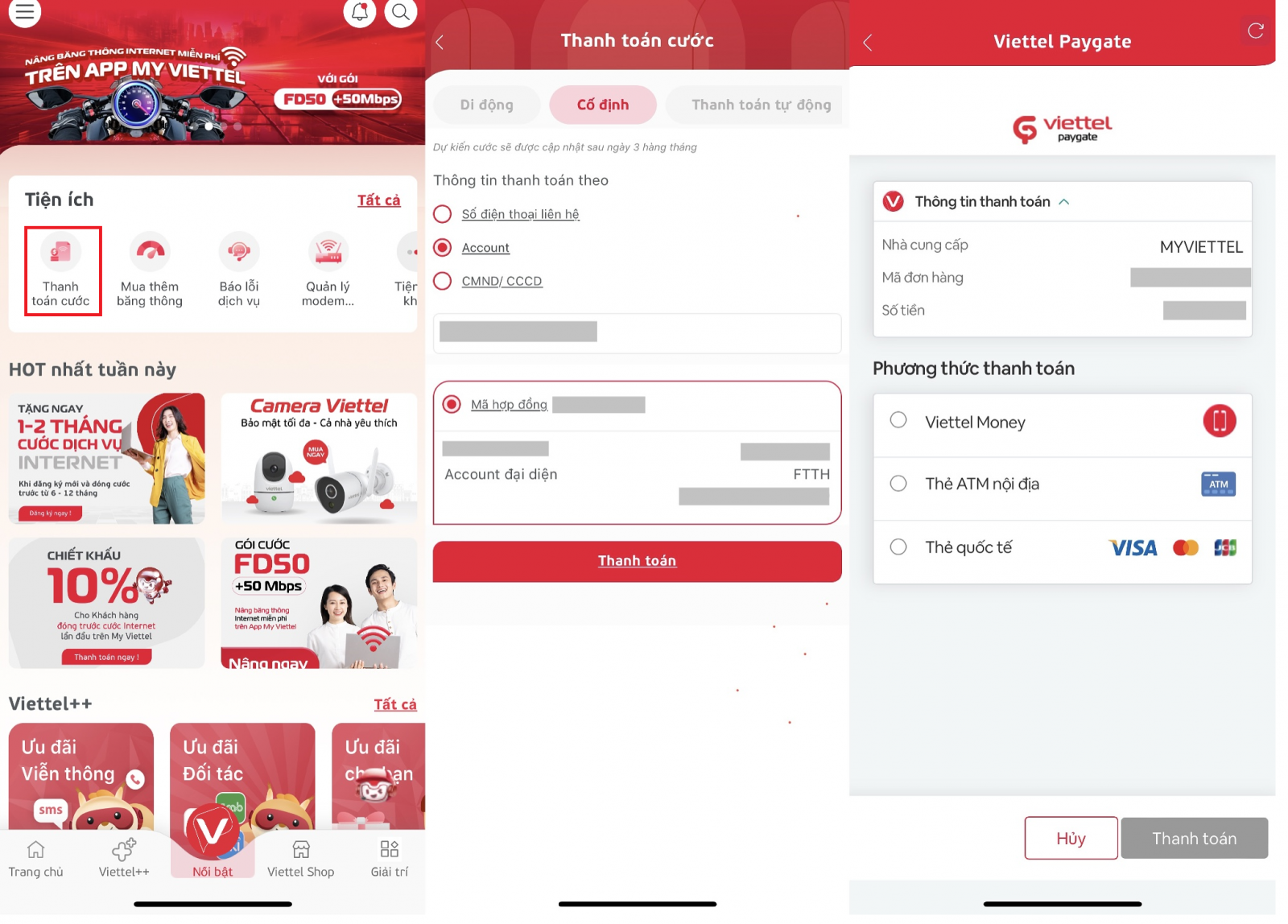 Thanh toán qua App My Viettel
