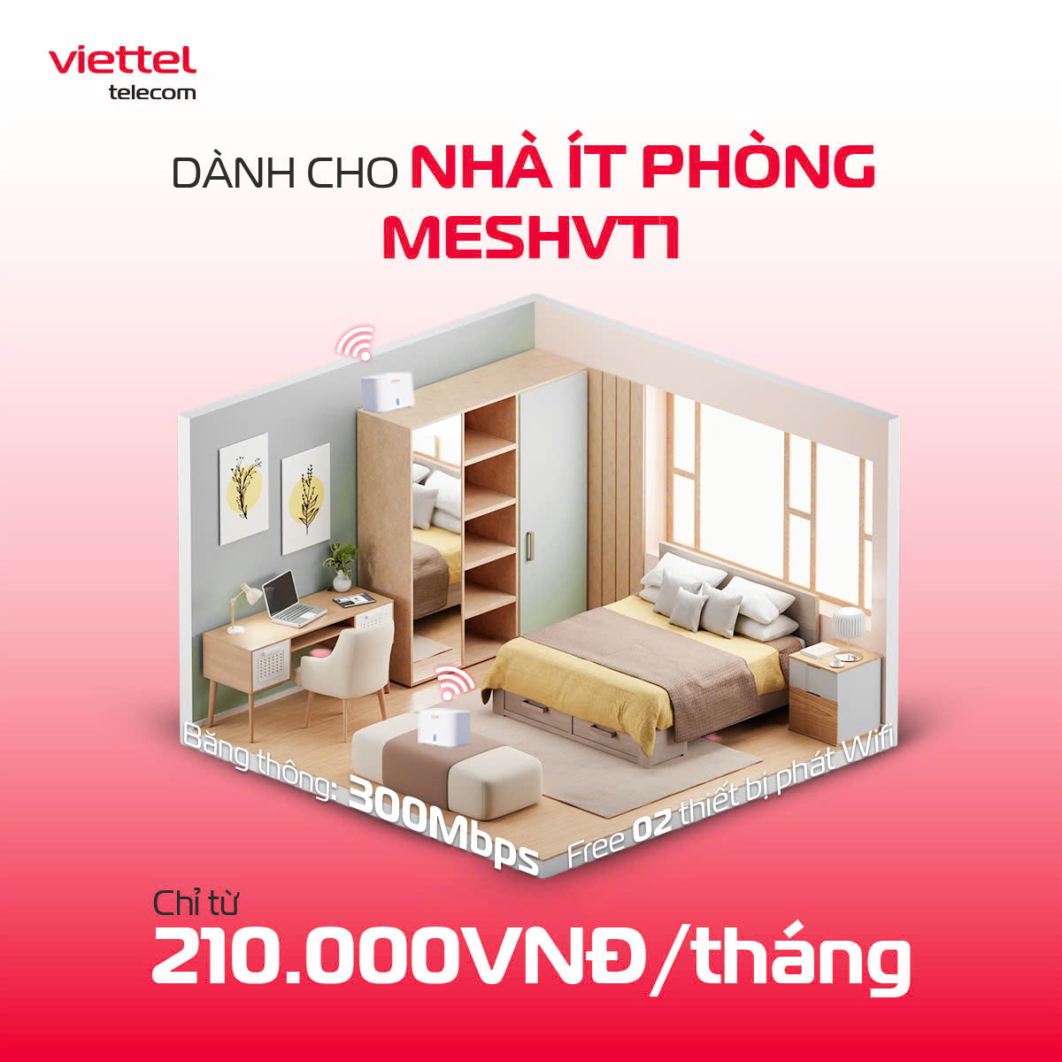 MESHVT1 – WiFi Khỏe Toàn Nhà, Tốc Độ 300Mbps Chỉ 210.000đ/Tháng