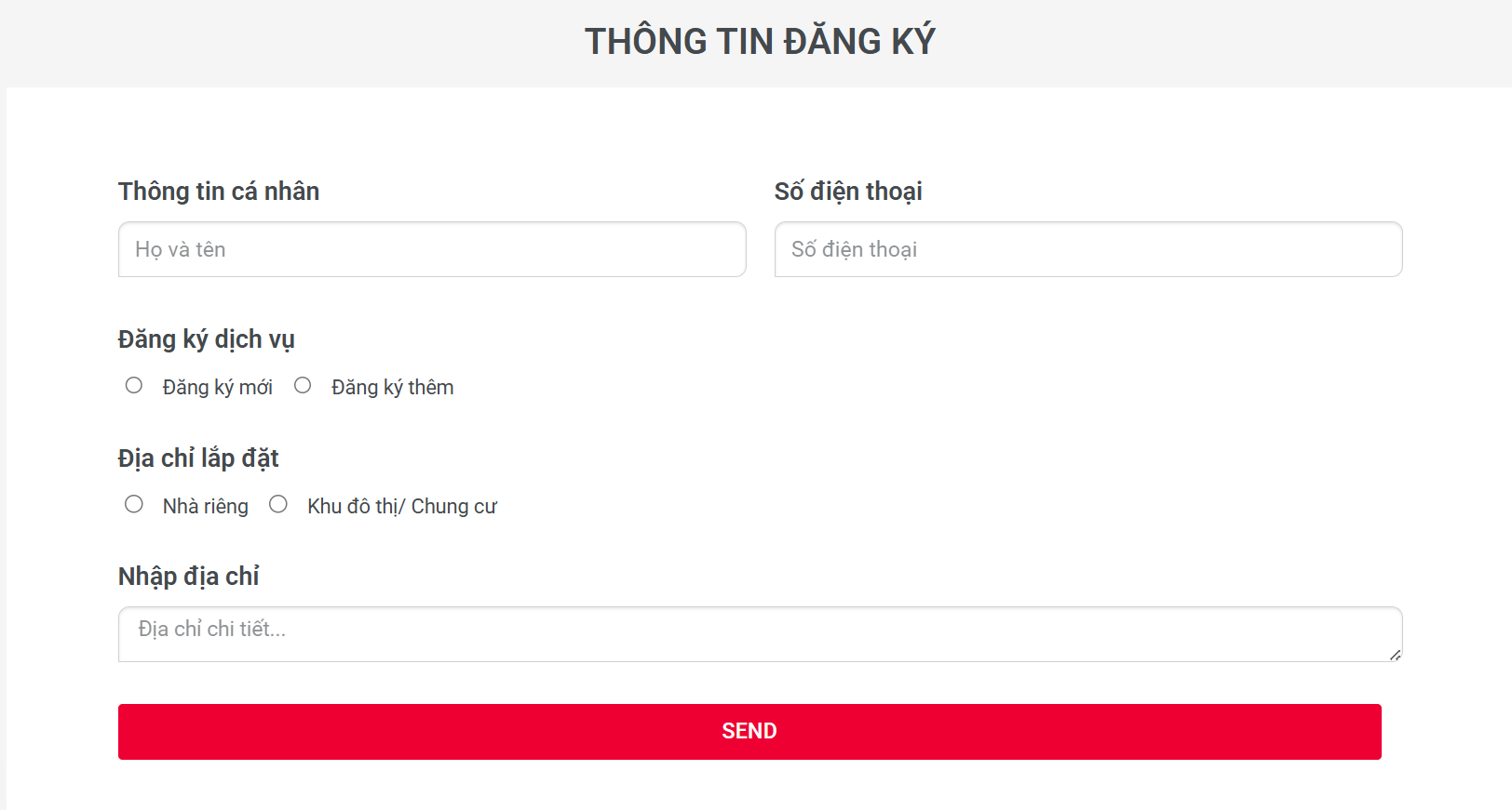 Điền thông tin đăng ký