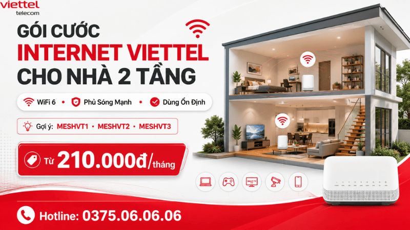Gói Cước Internet Viettel Cho Nhà 2 Tầng: Chọn Đúng Gói Để WiFi Mạnh Đều Từ Trên Xuống Dưới